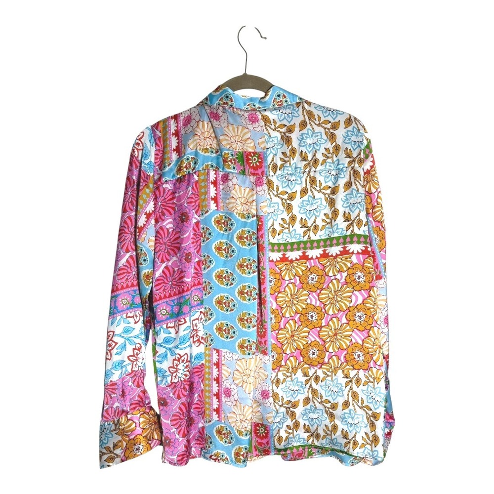 Zara Patchwork Mix Media Print‎ Button Front Silk… - image 3